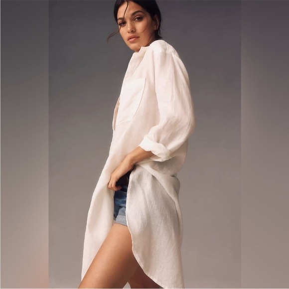 By Anthropologie Button Down Linen Tunic Shirt Size XS - Picture 3 of 13